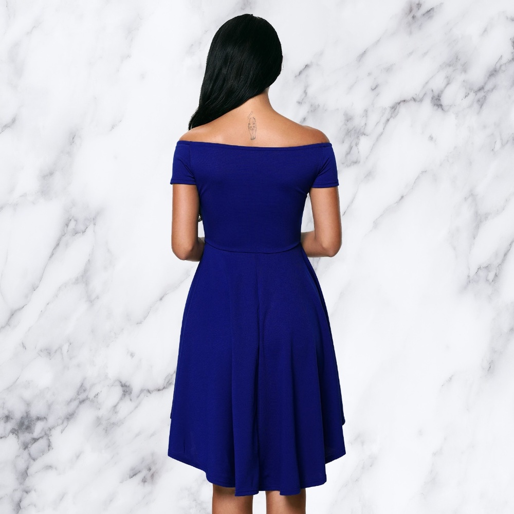 💙 Elegant Royal Blue Off-the-Shoulder High-Low - Picture 4 of 7